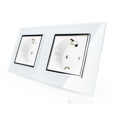 розетка Livolo 2 пост., 16 А, 220 В, с рамкой, белый хром стекло (VL-C7C2EU-11C)