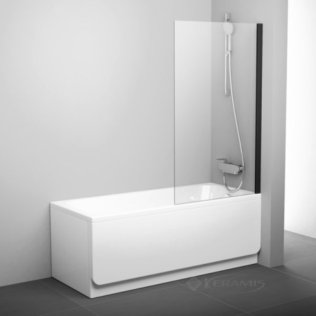 Штора для ванны Ravak PVS1 80x140 безопасное стекло, transparent, черная (79840300Z1)