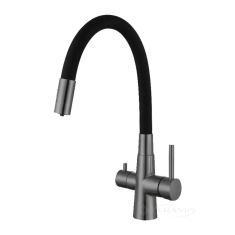 змішувач для кухні Wezer на дві води, з гнучким виливом, gungrey (INX4C-08-GUNGREY)