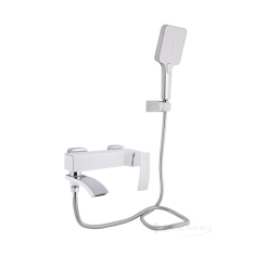 смеситель для ванны Qtap Swan Cascada с поворотным изливом, с душевым гарнитуром, chrome/white (QTSWA260CRW45569)