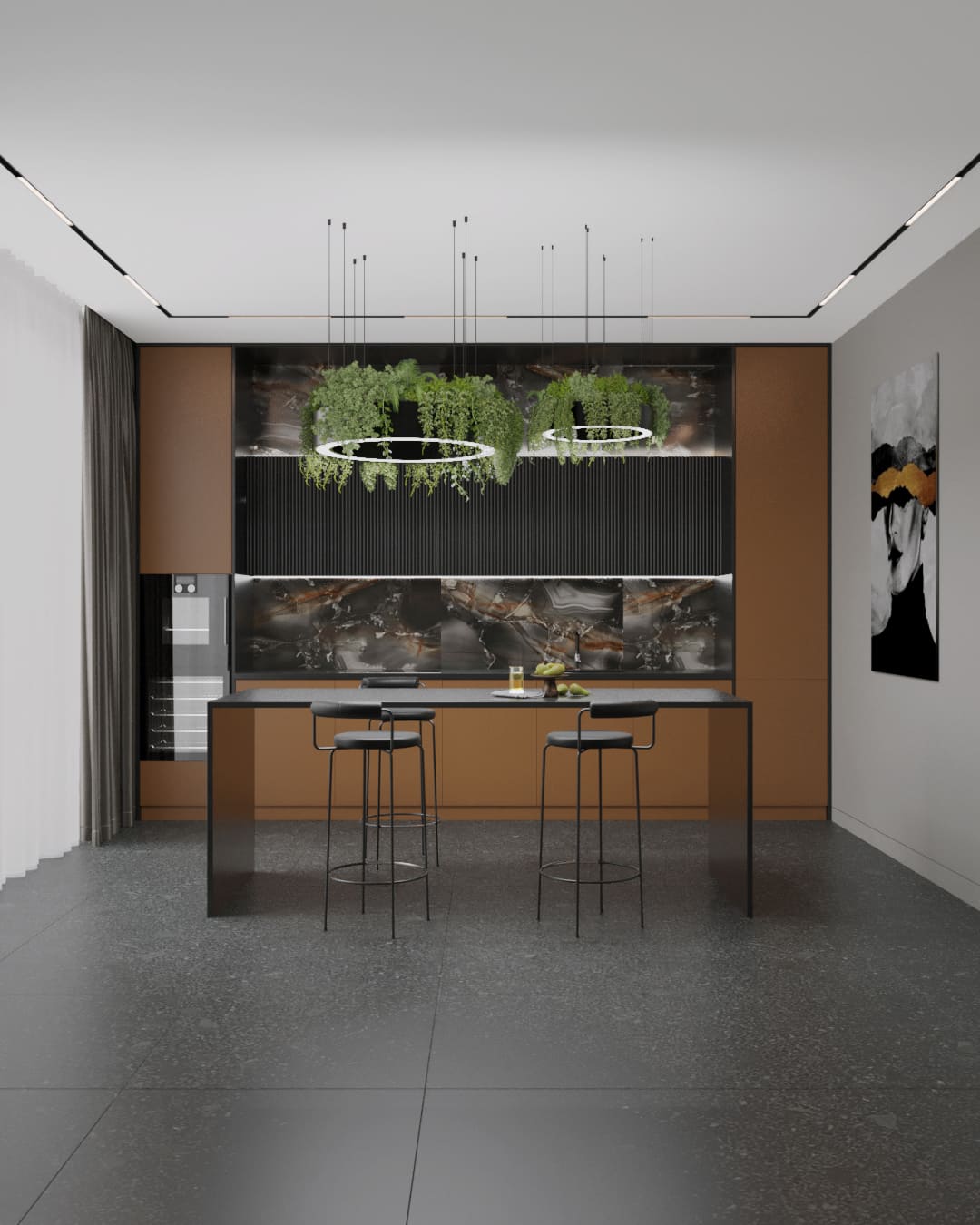 Простора кухня-студія 25 кв.м елітного котеджу в передмісті Києва (2023 рік)